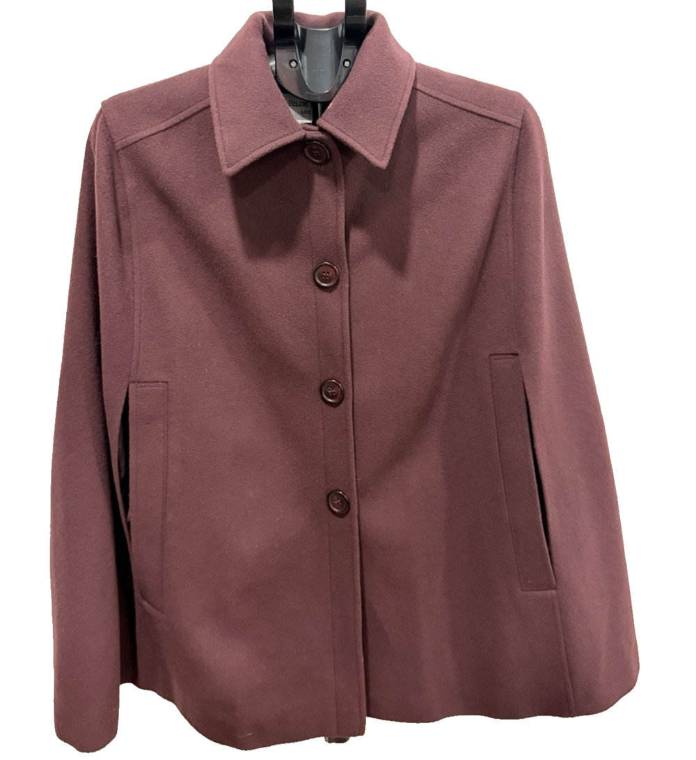 Helene Berman London SZ Small Wool Cashmere Blend Maroon Cape Button Front